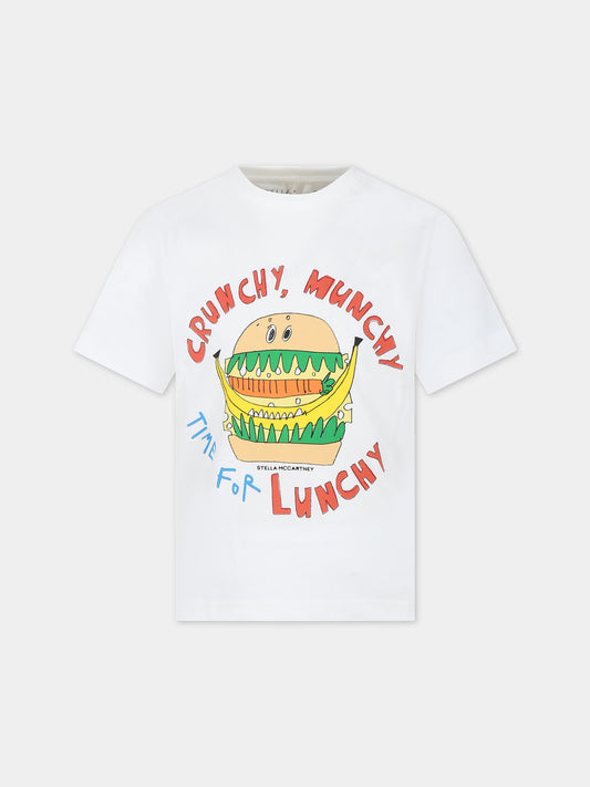 T-shirt bianca per bambino con stampa hamburger,Stella Mccartney Kids,TU8Q61 Z0434 101