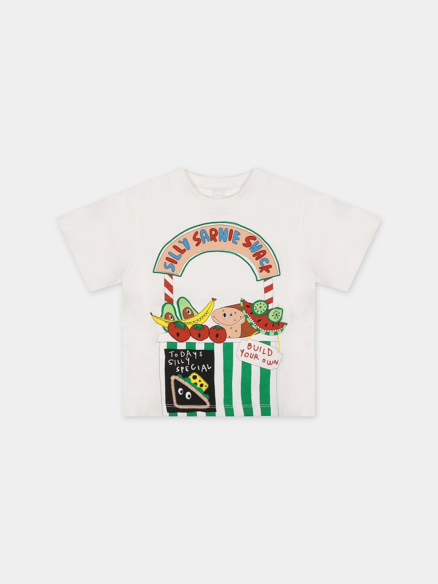 T-shirt bianca per neonato con stampa frutta,Stella Mccartney Kids,TU8R71 Z0434 101
