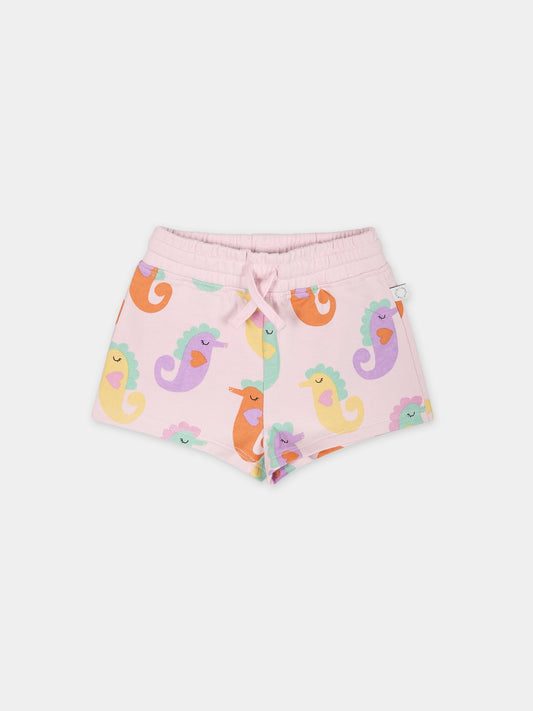 Shorts rosa per neonata con cavallucci marini,Stella Mccartney Kids,TU6059 Z1806 579MC
