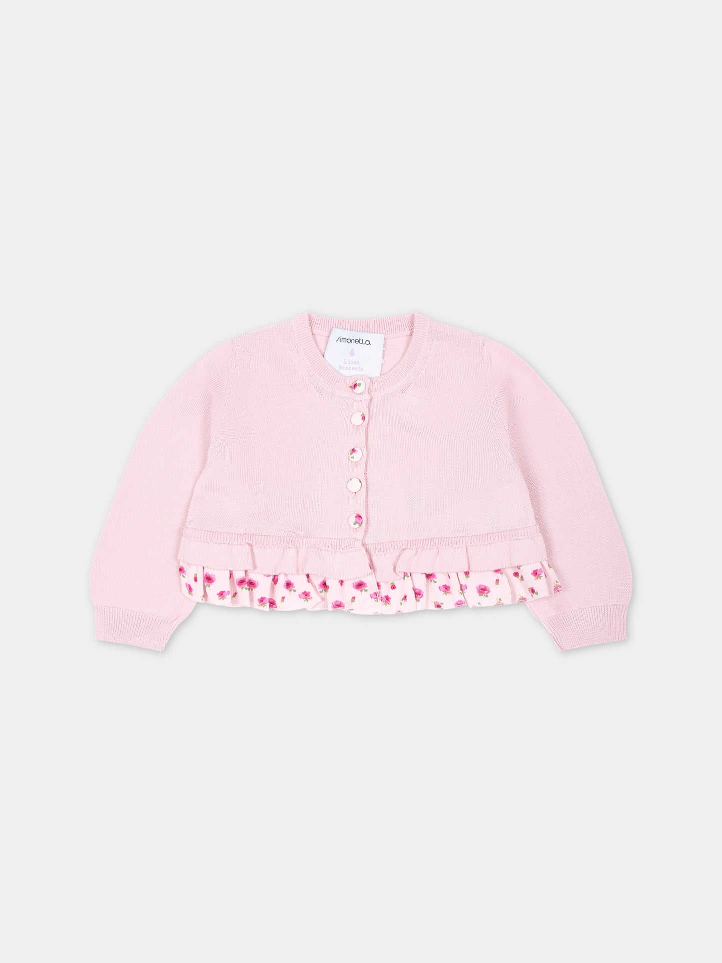 Cardigan rosa per neonta con stampa fiori,Simonetta,SU9030 X0018 515