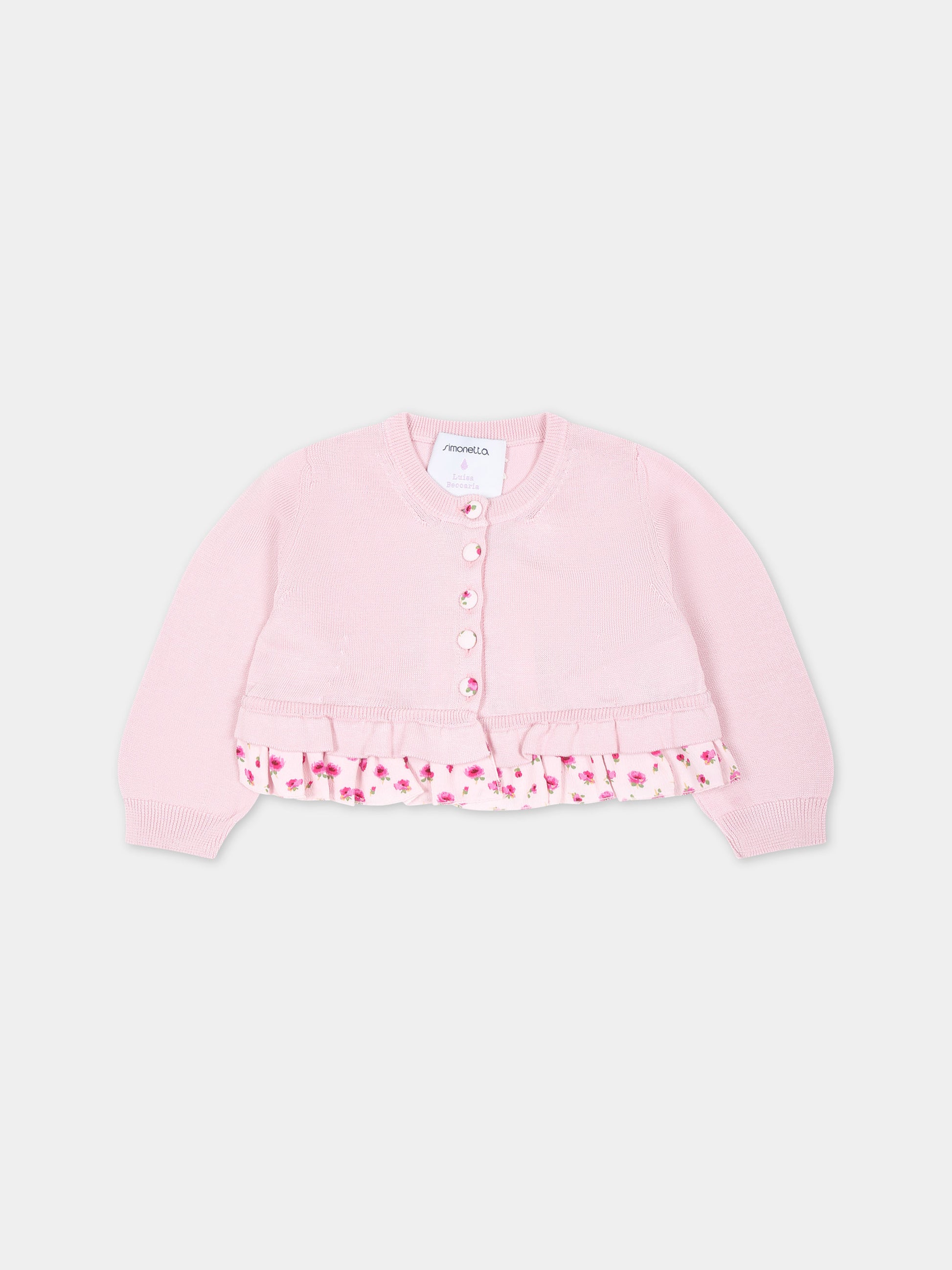 Cardigan rosa per neonta con stampa fiori,Simonetta,SU9030 X0018 515