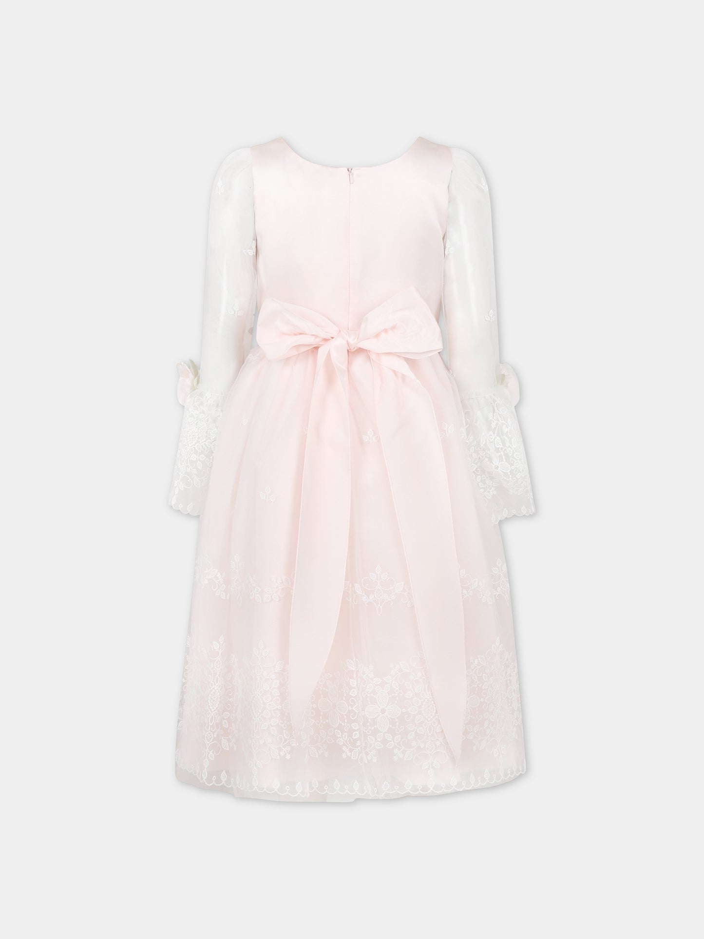 Vestito rosa per bambina con ricami e fiori,Monnalisa,71C914 3972 0092