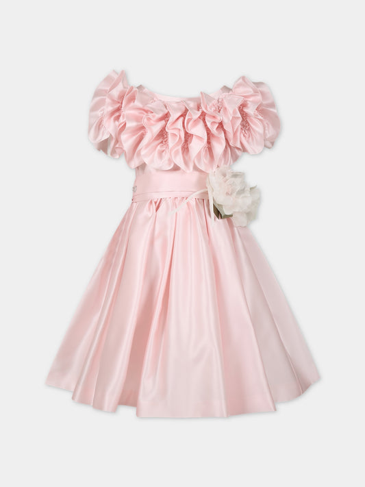 Vestito rosa per bambina con rouches,Monnalisa,77C900 3125 0092