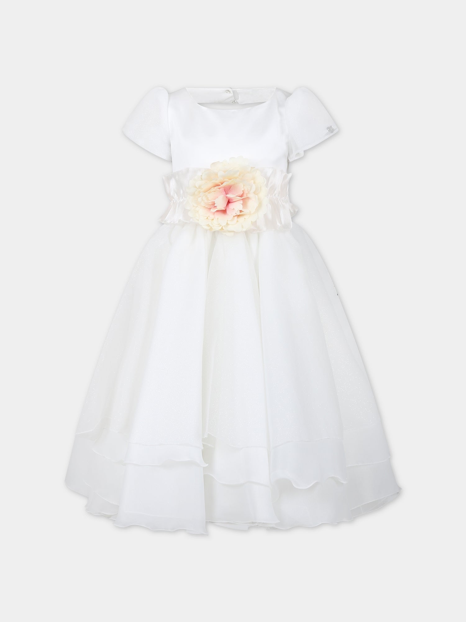 Vestito bianco per bambina con fiore,Monnalisa,77C901 3123 0001