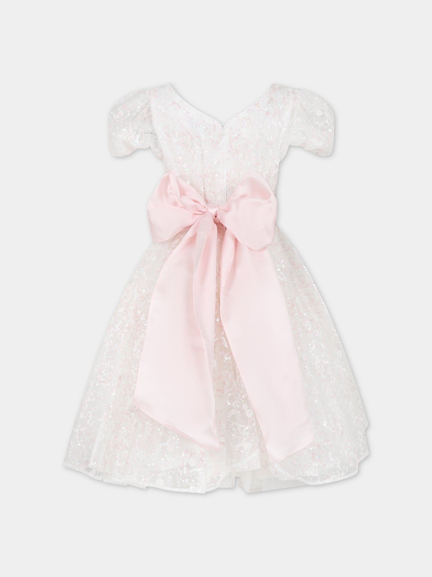Vestito bianco per bambina con paillettes,Monnalisa,77C902 3909 0192