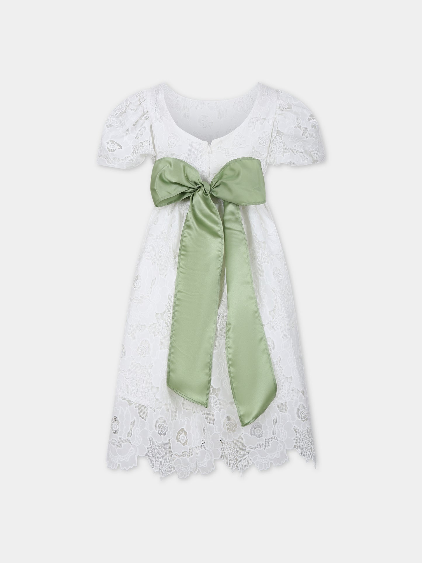 Vestito bianco per bambina in pizzo macramè,Monnalisa,71C921 3910 0001
