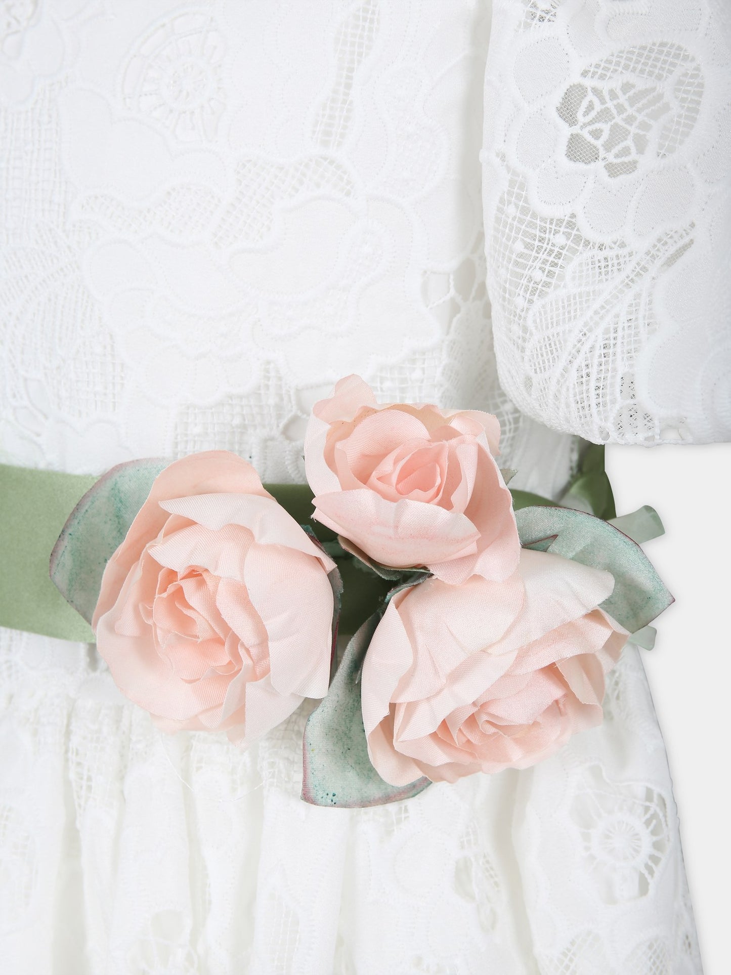 Vestito bianco per bambina in pizzo macramè,Monnalisa,71C921 3910 0001