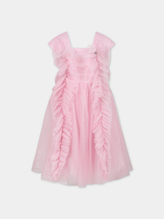 Vestito rosa per bambina in tulle e lurex,Monnalisa,71C910 3907 9075