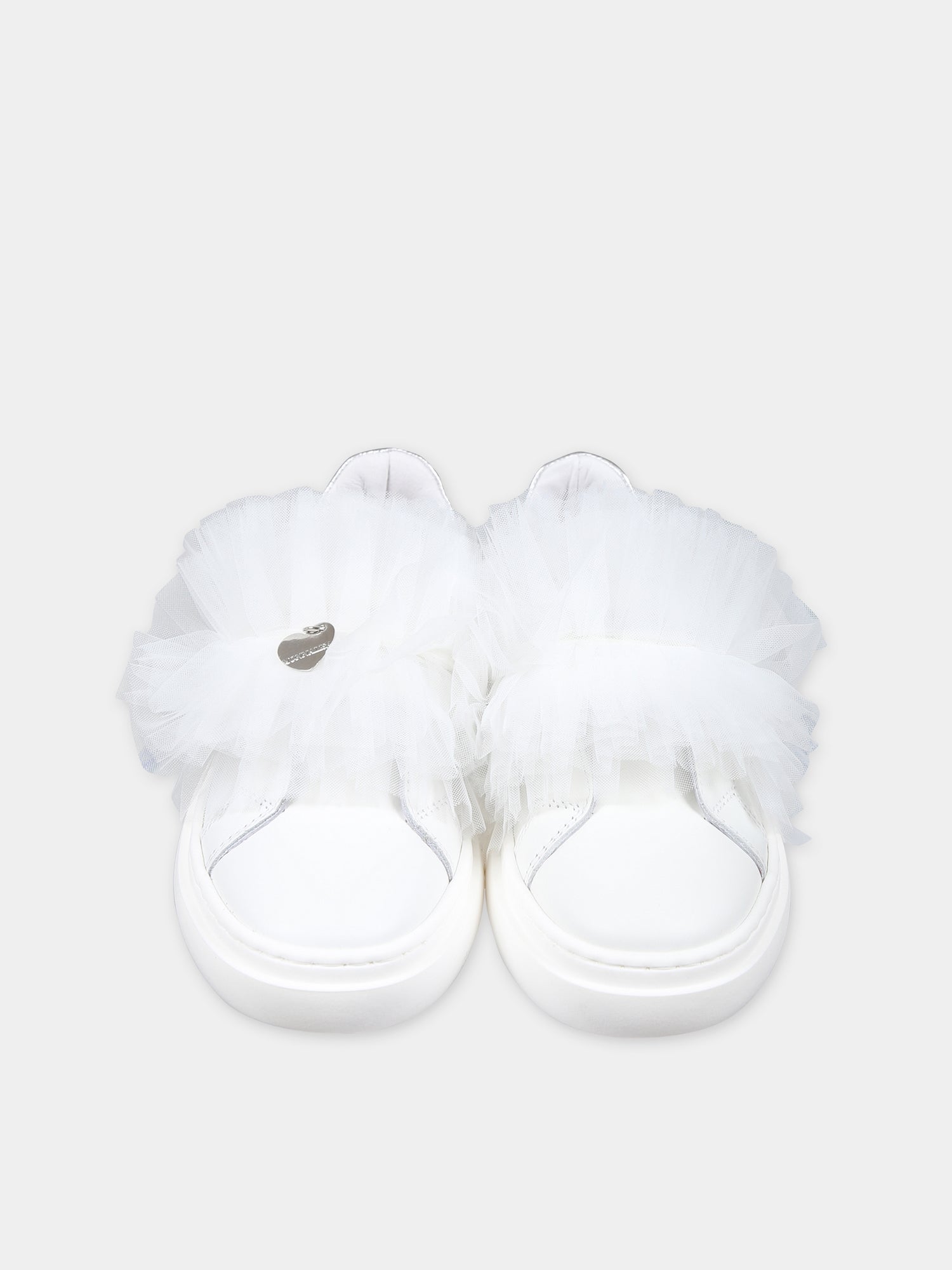 Sneakers basse bianche per bambina con tulle,Monnalisa,87C006 3739 0099