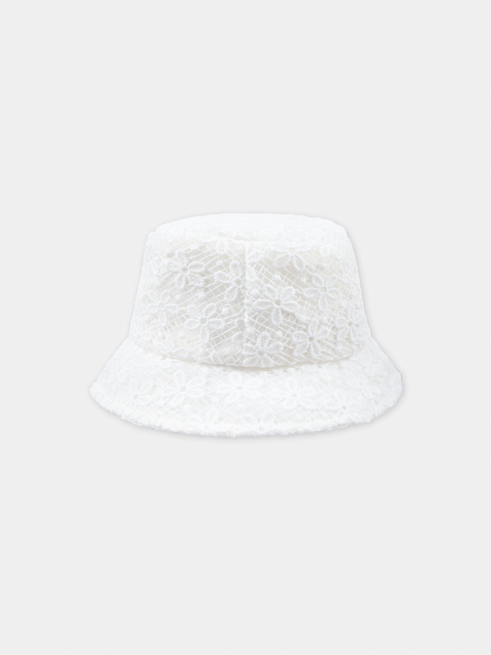 Cloche bianco per bambina con ricami a fiore all-over,Monnalisa,73C005 3961 0001