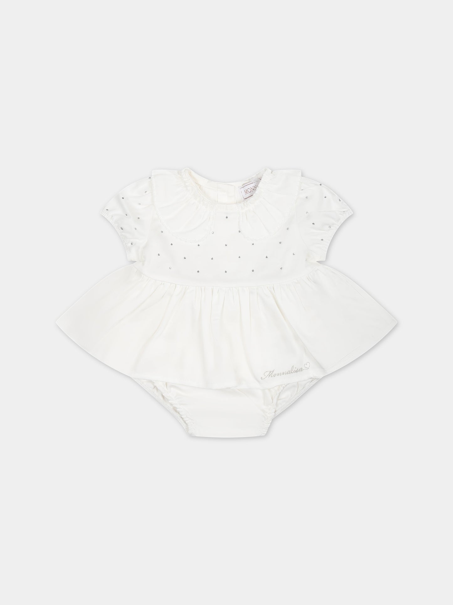 Vestito bianco per neonata con strass,Monnalisa,35C506 3017 0001