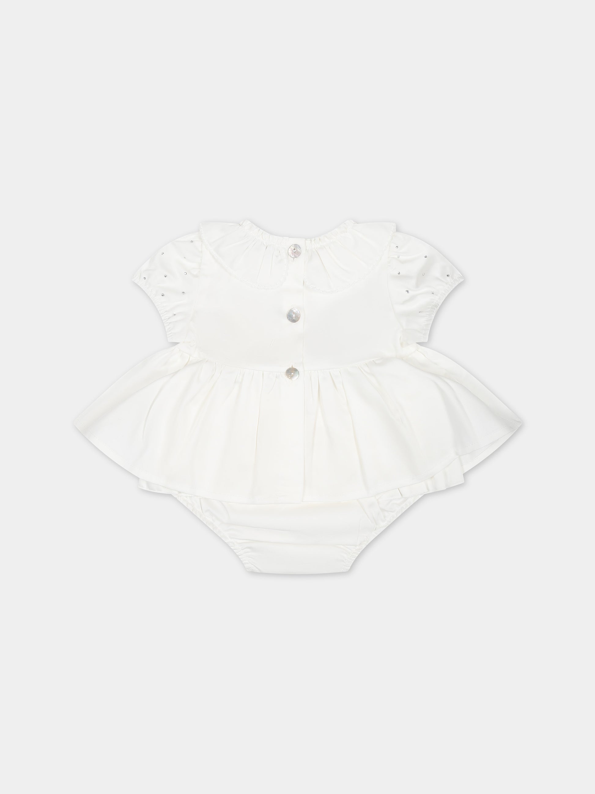 Vestito bianco per neonata con strass,Monnalisa,35C506 3017 0001
