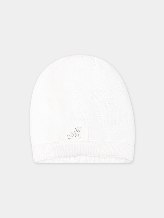 Cappello bianco per neonata con logo,Monnalisa,35C005 3062 0001