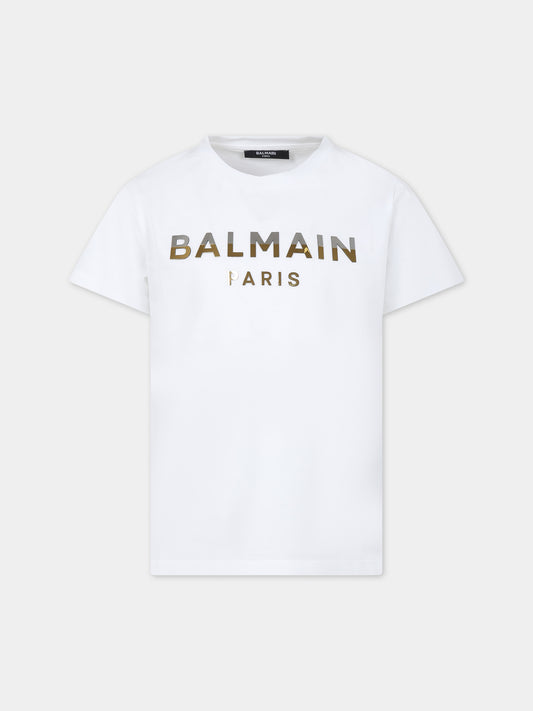 T-shirt bianca per bambini con logo,Balmain Kids,BU8R01 Z0057 100