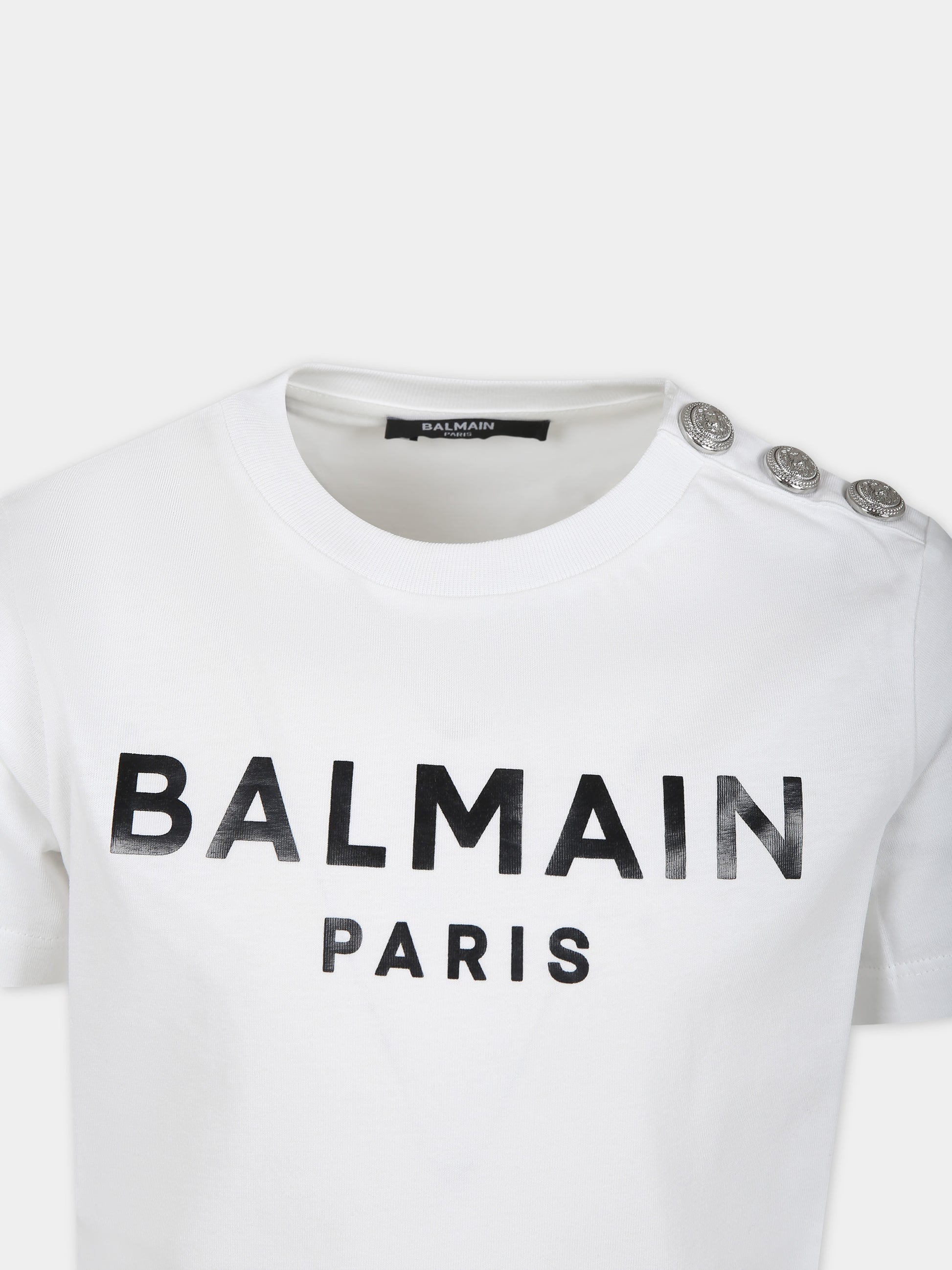 T-shirt bianca per bambini con logo,Balmain Kids,BU8P21 Z1751 100NE