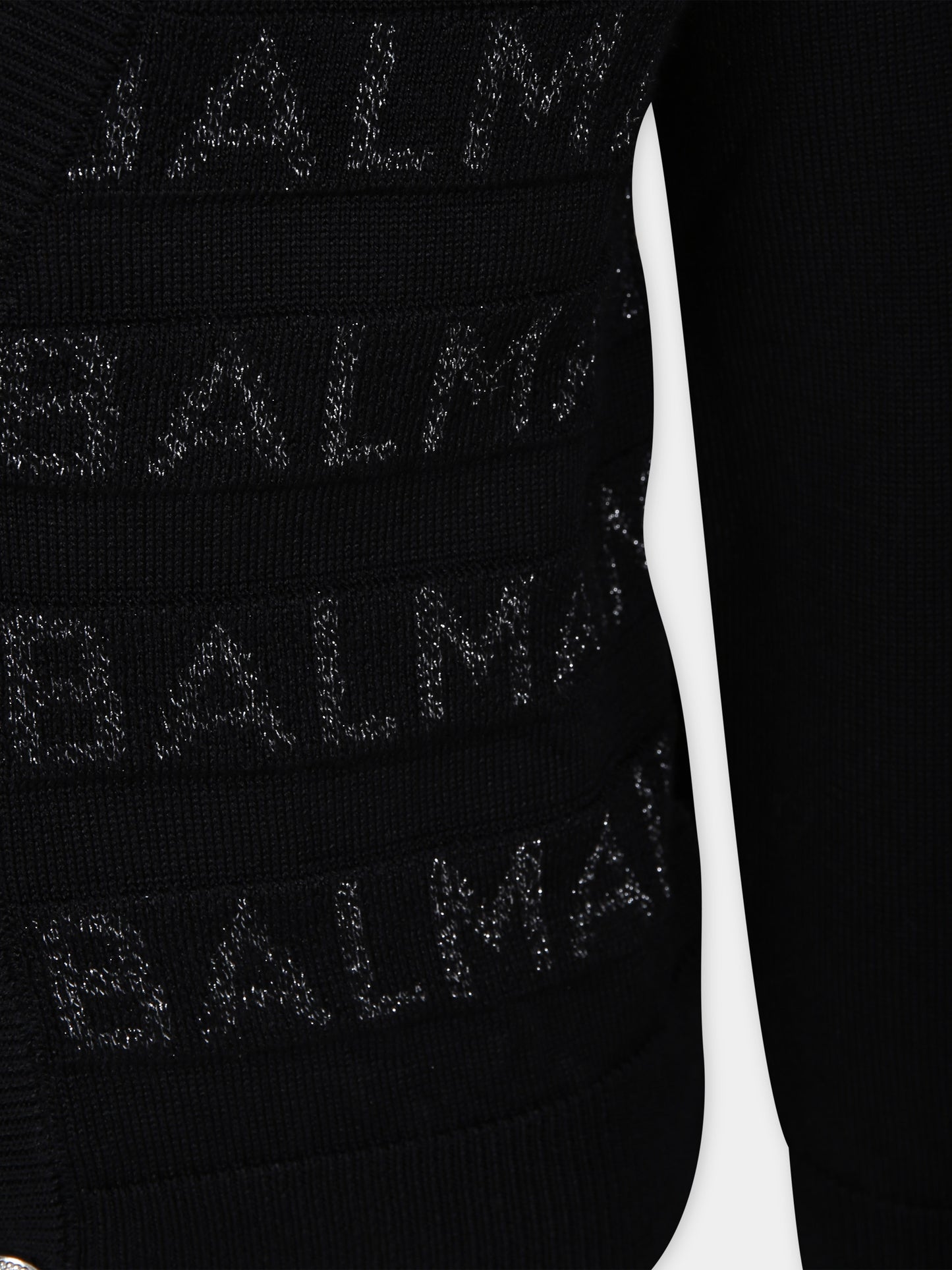 Cardigan nero per bambino con logo lurex,Balmain Kids,BU9P10 X0068 930AG