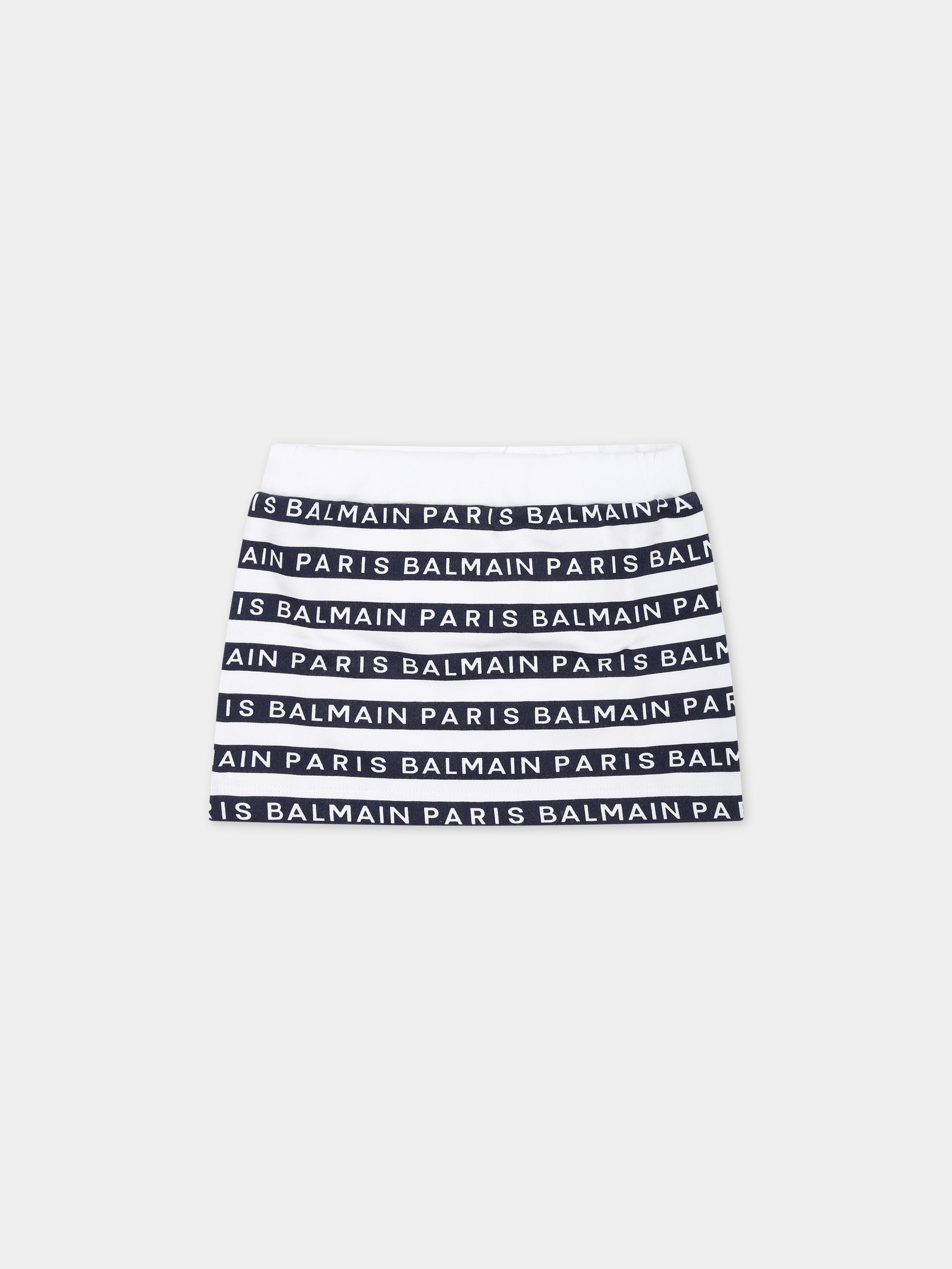 Gonna bianca per neonata con righe blu e logo,Balmain Kids,BU7001 Z1909 100BL