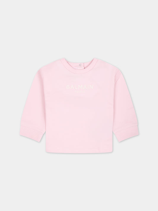 Felpa rosa per neonata con logo ricamato,Balmain Kids,BU4010 Z1753 540