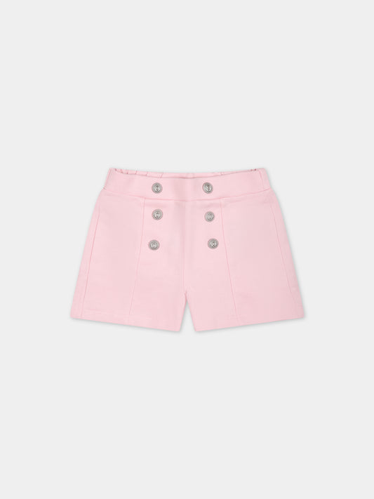 Shorts rosa per neonata con bottoni argento,Balmain Kids,BU6029 Z1753 540