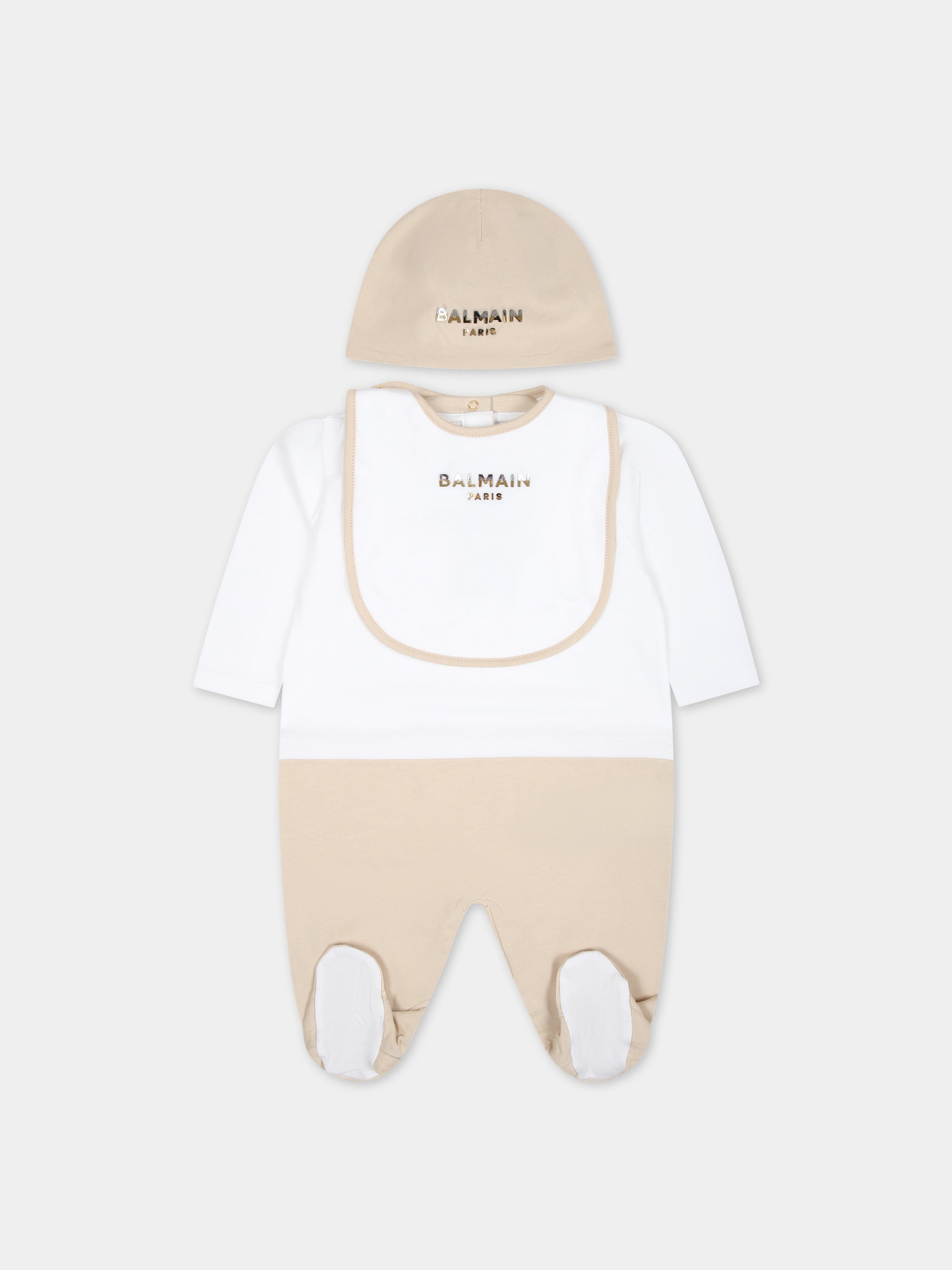 Set tutina beige per neonati con logo,Balmain Kids,BUB54A Z0057 100BG