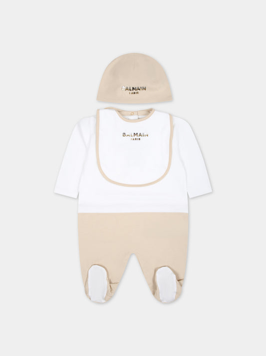 Set tutina beige per neonati con logo,Balmain Kids,BUB54A Z0057 100BG
