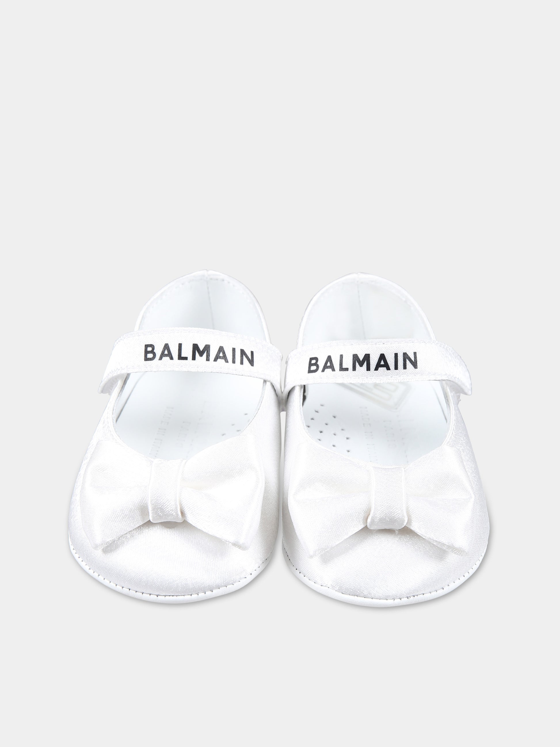 Scarpe bianche per neonata con logo e fiocco,Balmain Kids,BU0596 Z1946 101