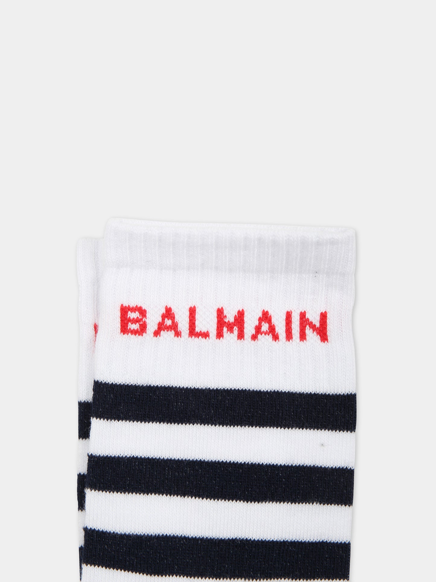 Calze multicolor per bambini con strisce e logo,Balmain Kids,BU0P10 Z0553 100BL