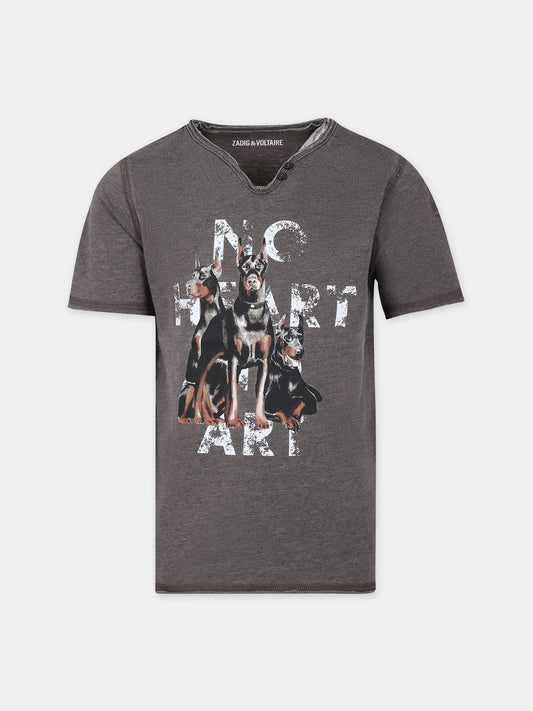 T-shirt verde per bambino con stampa,Zadig & Voltaire Kids,X60095 658