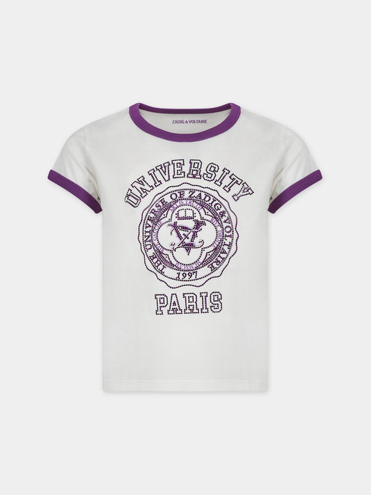 T-shirt bianca per bambina con stampa con strass,Zadig & Voltaire Kids,X60040 182