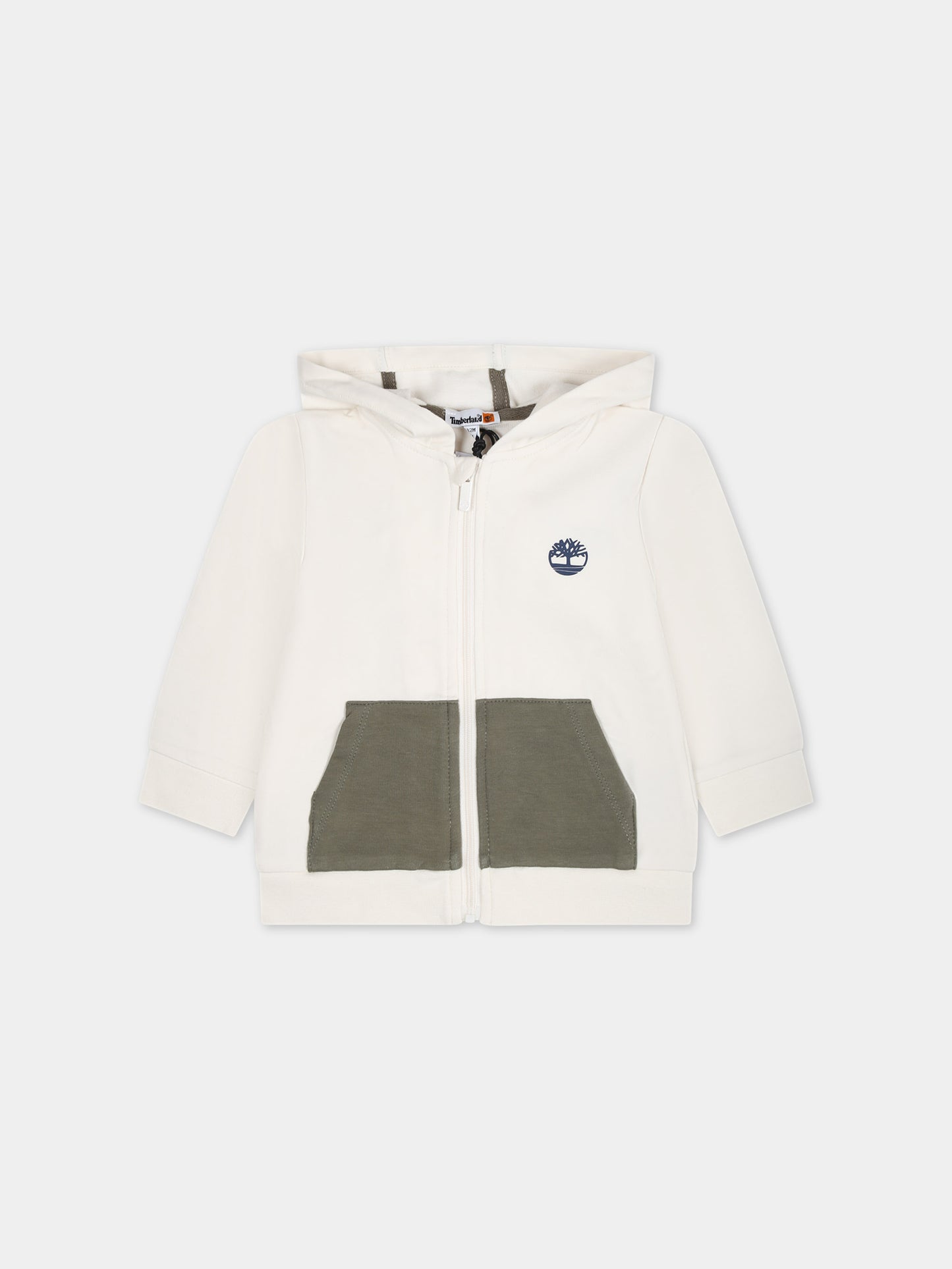 Felpa con cappuccio avorio per neonato con logo,Timberland,T60174 127