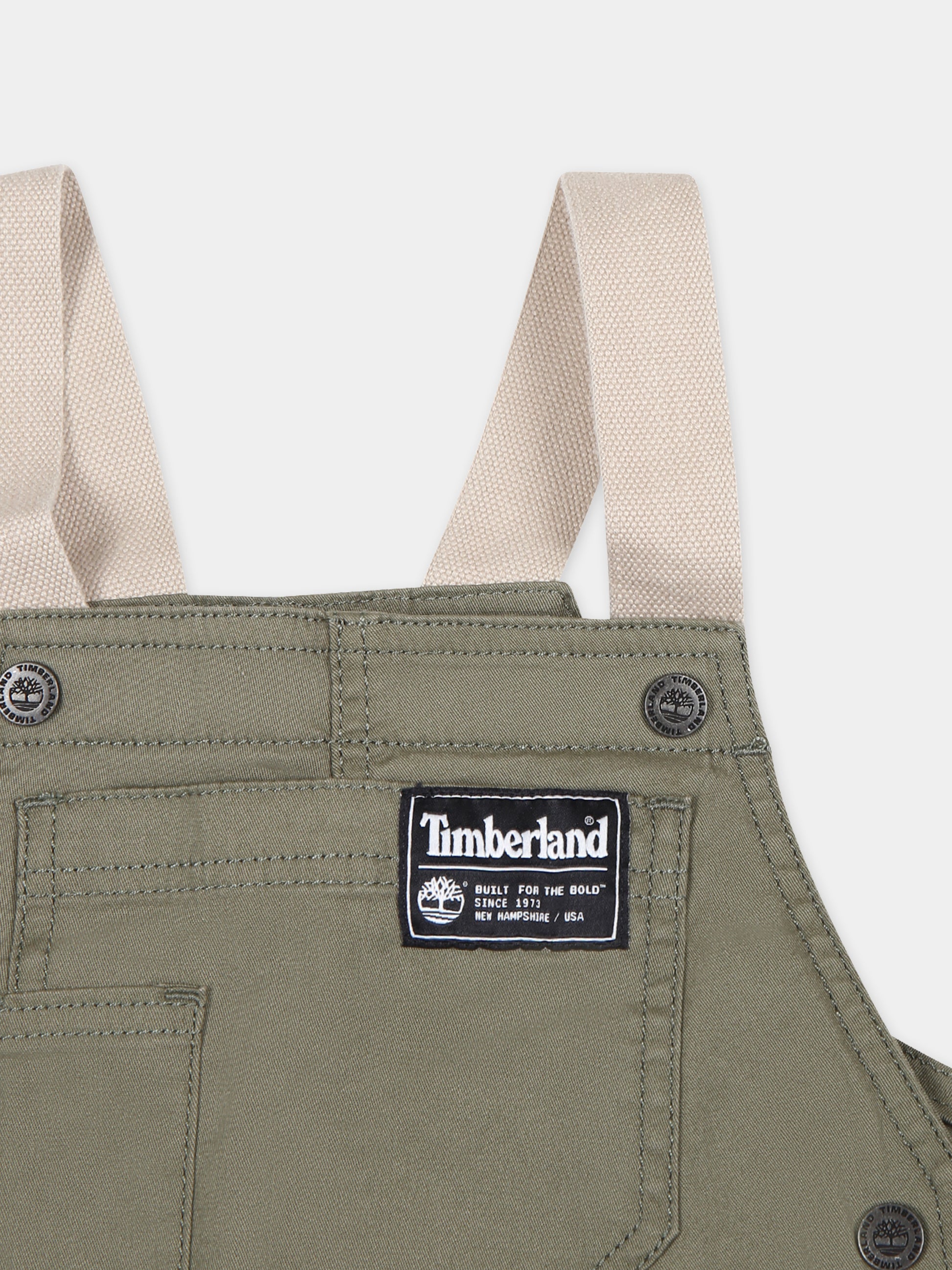 Salopette verde per neonato con logo,Timberland,T60180 724