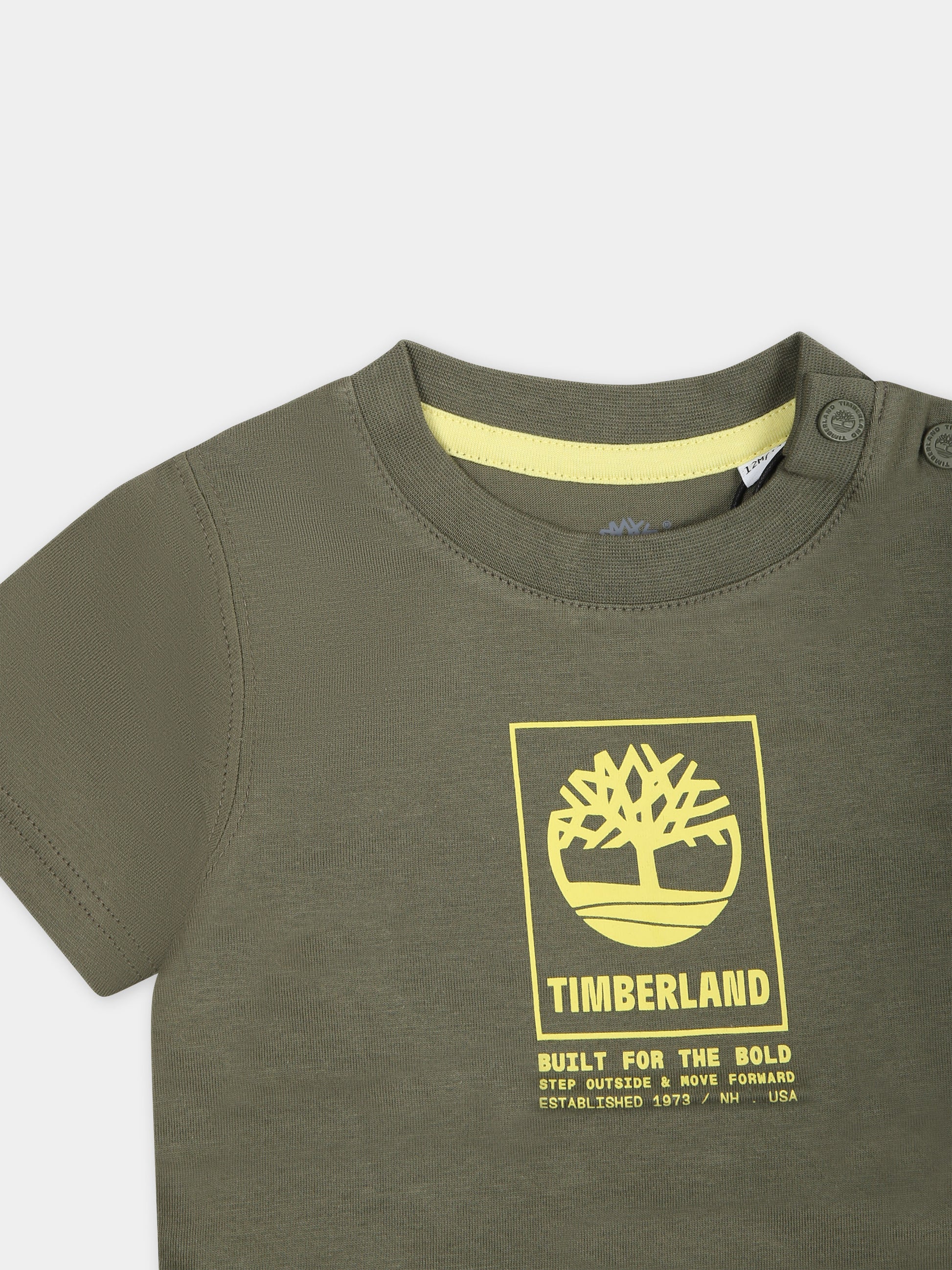 T-shirt verde per neonato con logo,Timberland,T60100 724