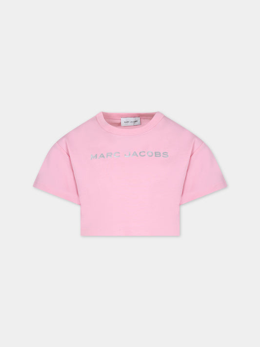 T-shirt crop rosa per bambina,Little Marc Jacobs,W60168 45T