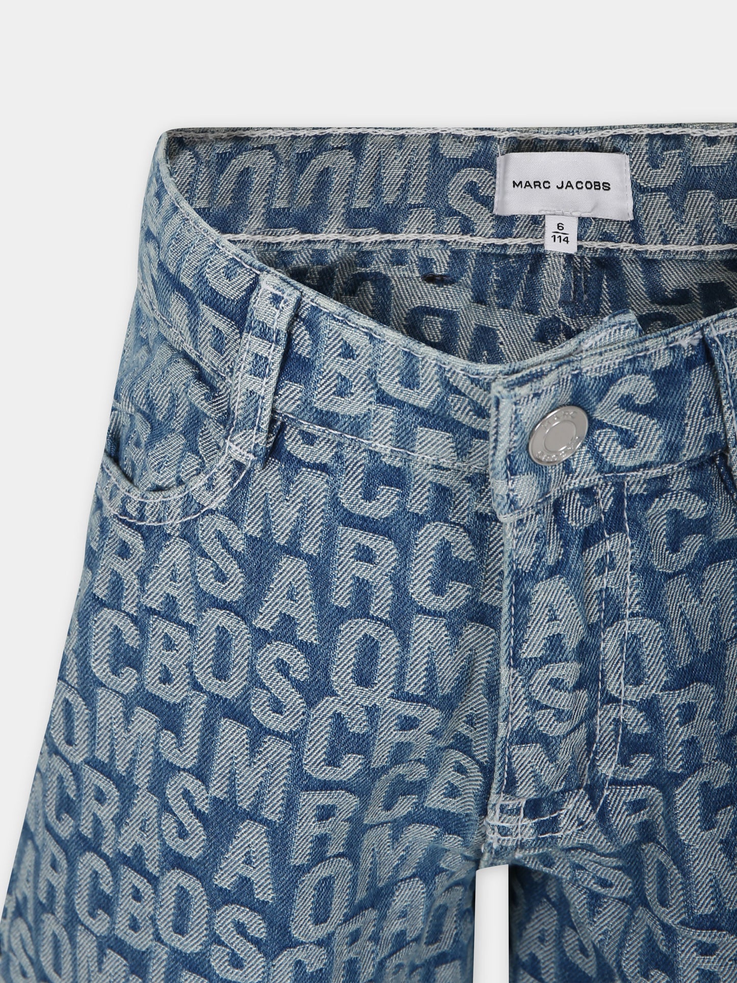 Shorts in denim per bambino con logo all-over,Little Marc Jacobs,W60174 Z10