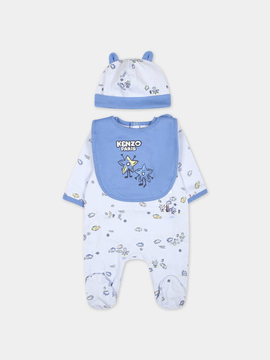 Set celeste per neonato con stampa e logo,Kenzo Kids,K60067 771