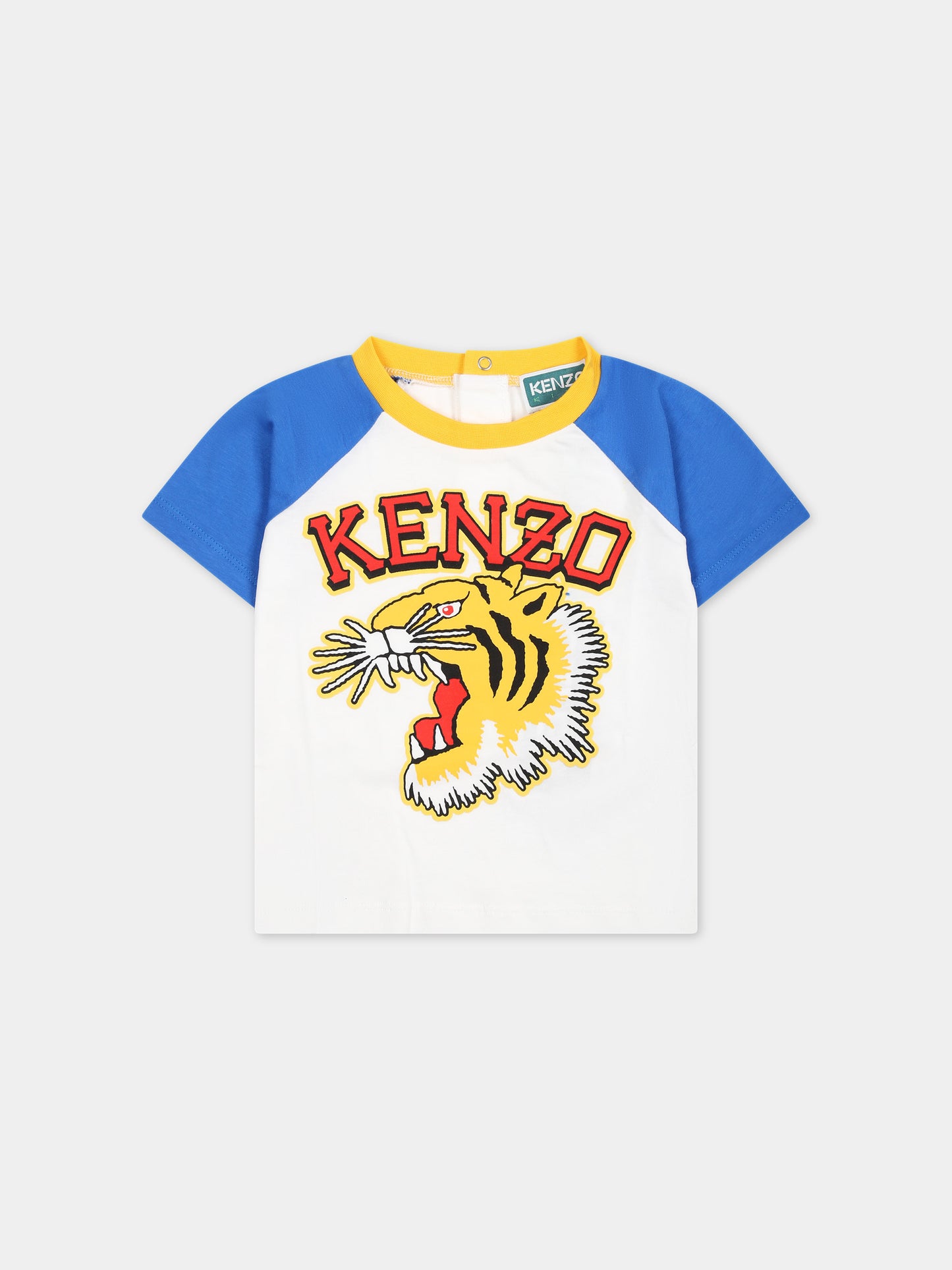 T-shirt bianca per neonato con stampa iconica tigre,Kenzo Kids,K60156 12P