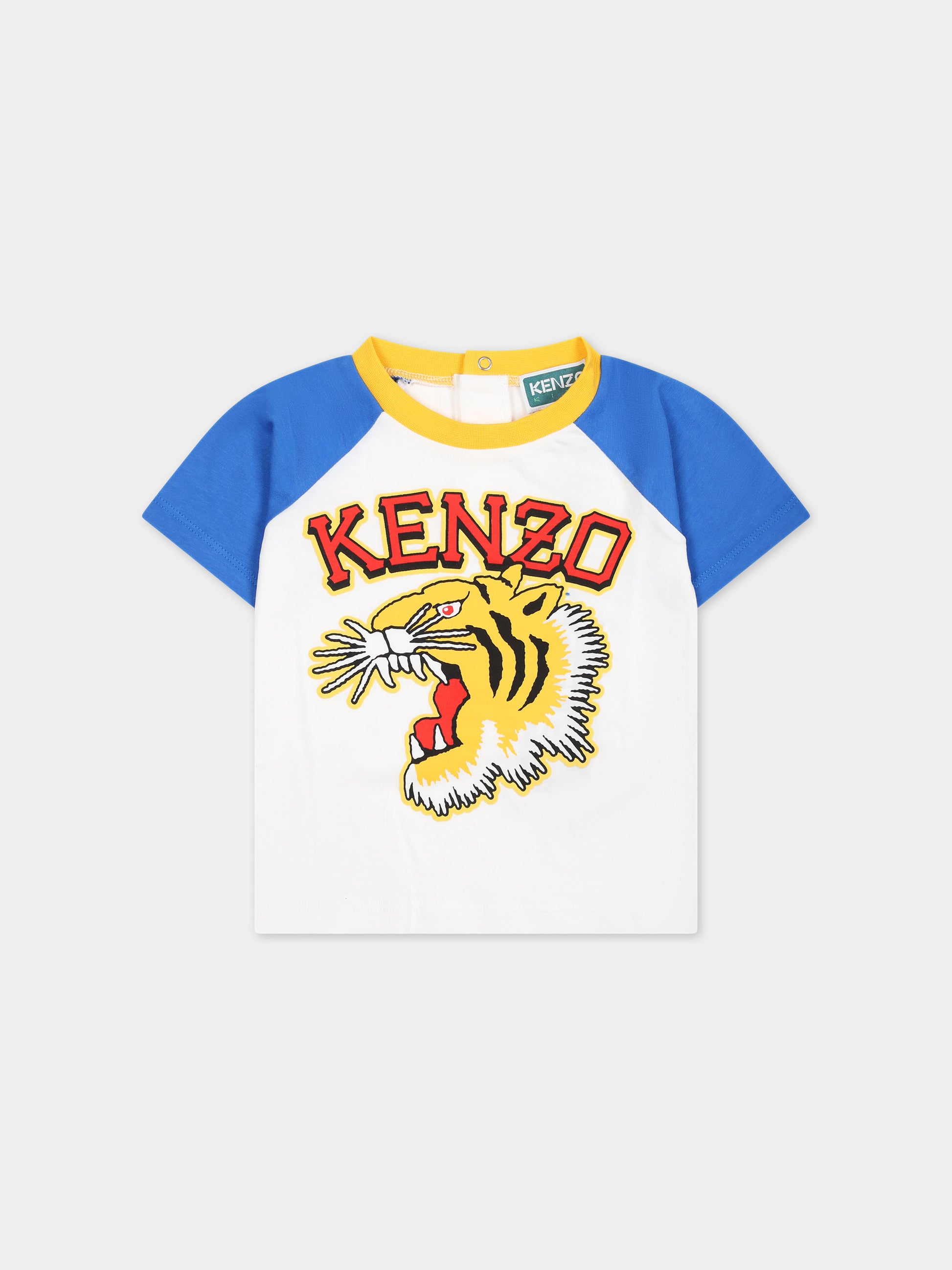 T-shirt bianca per neonato con stampa iconica tigre,Kenzo Kids,K60156 12P