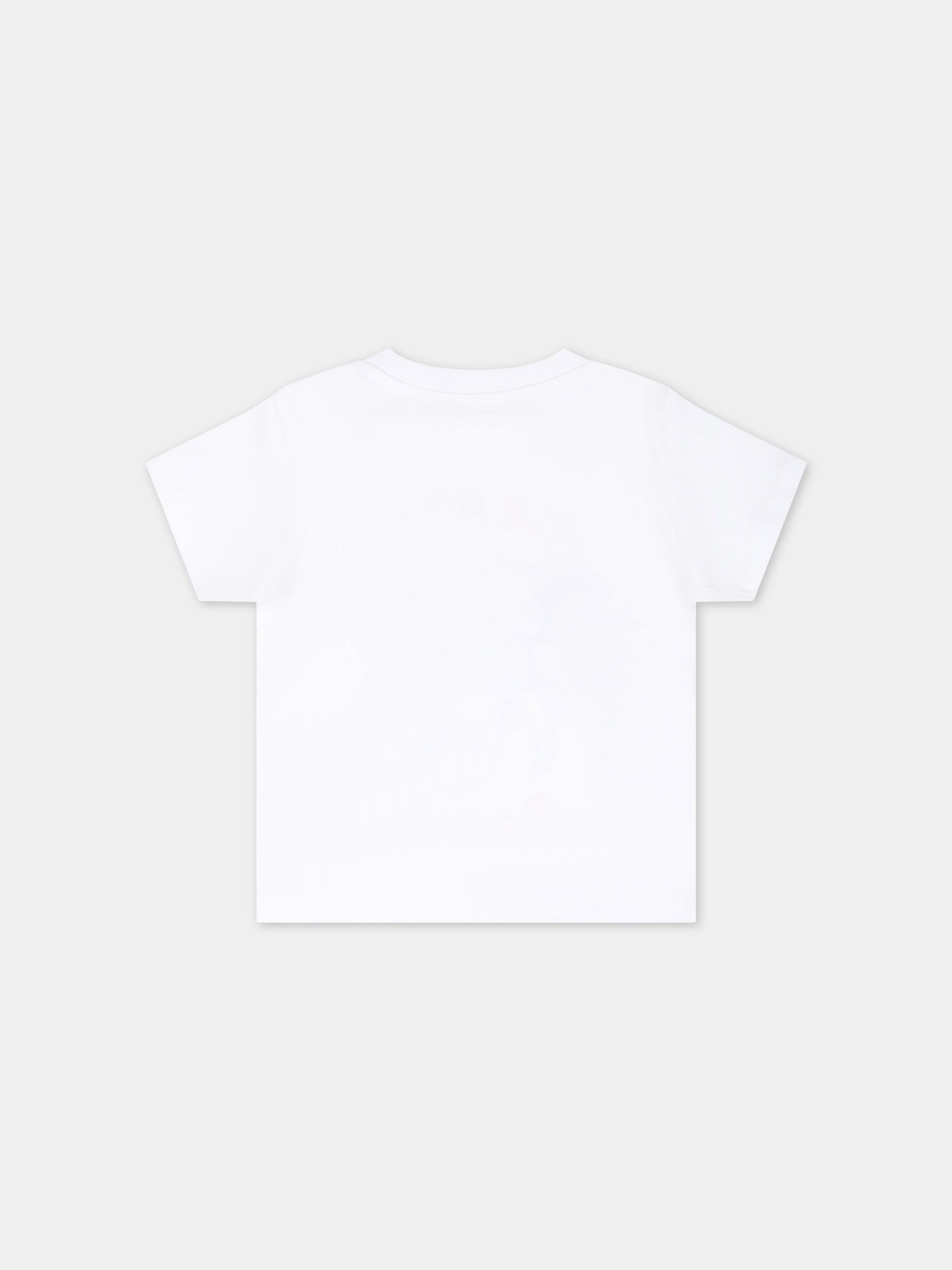 T-shirt bianca per neonato con elefante e logo,Kenzo Kids,K60170 10P