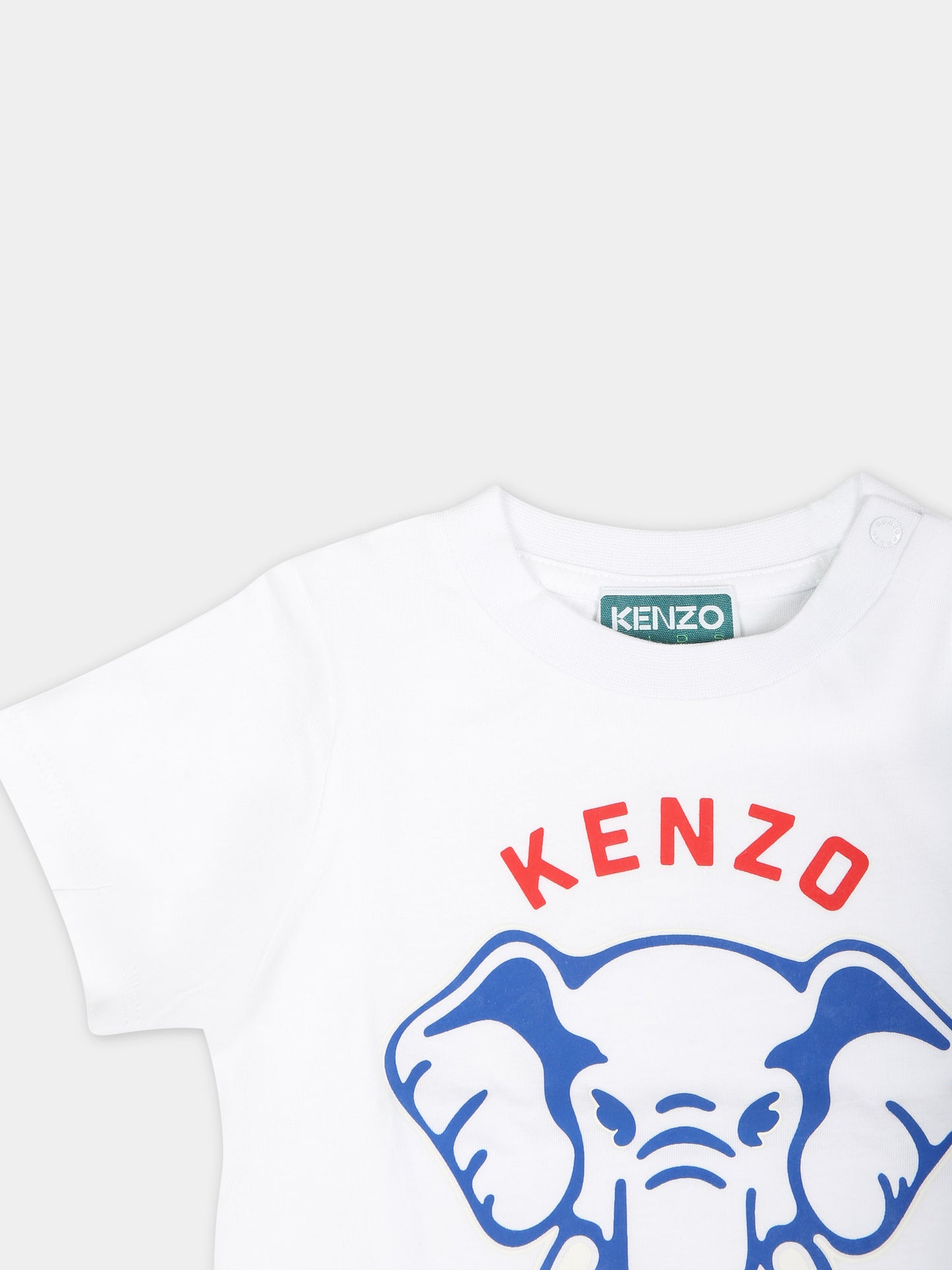 T-shirt bianca per neonato con elefante e logo,Kenzo Kids,K60170 10P