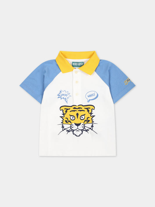 Polo bianca per neonato con stampa iconica e logo,Kenzo Kids,K60148 12P