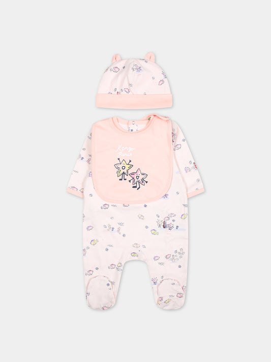 Set rosa per neonata con stampa marina,Kenzo Kids,K60047 47R