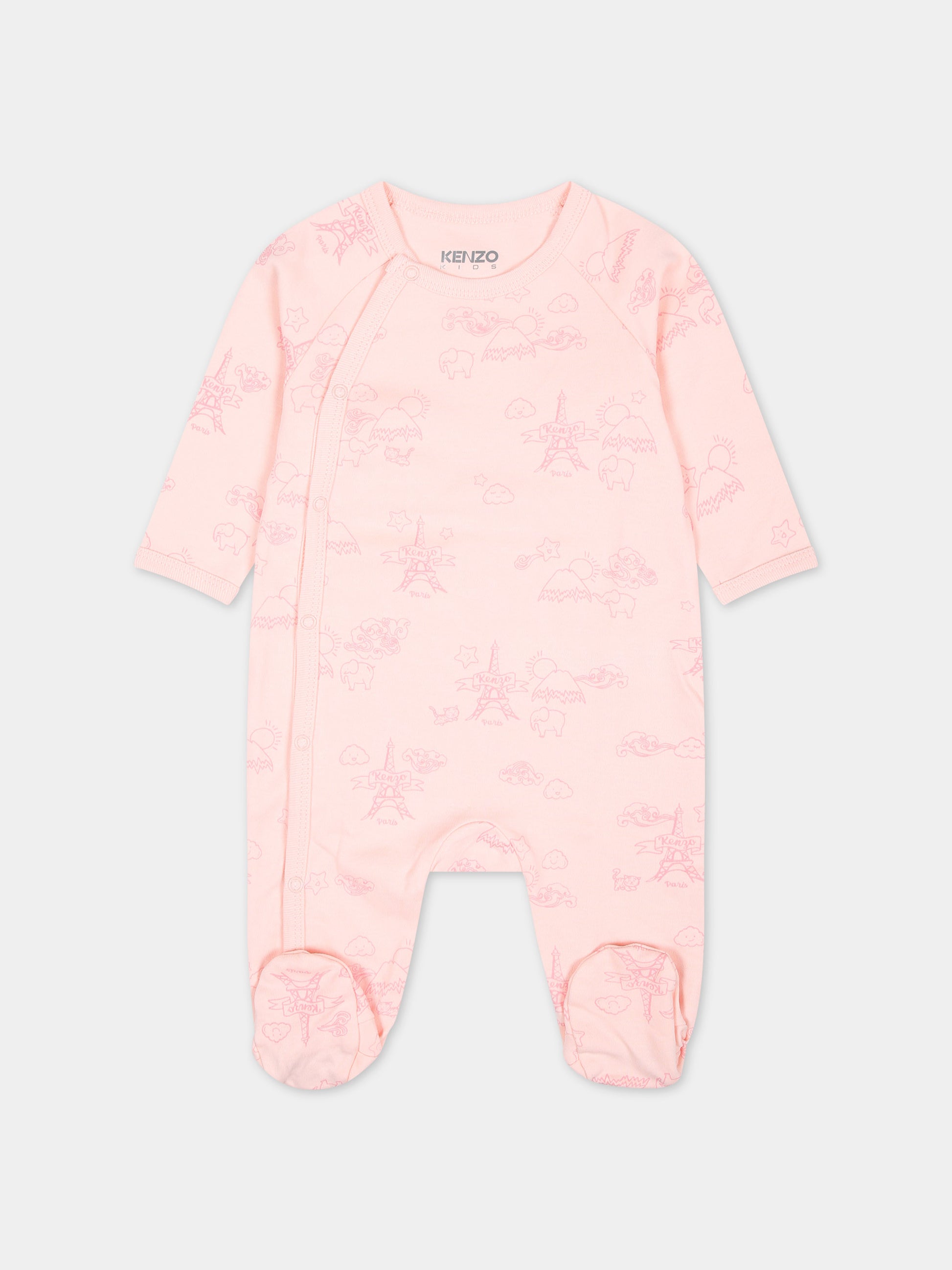 Set rosa per neonata con Tour Eiffel e logo,Kenzo Kids,K60074 46T