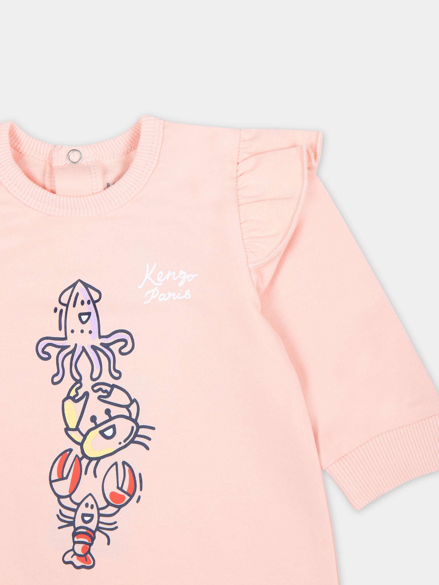 Tutina rosa per neonata con stampa e logo,Kenzo Kids,K60053 46T