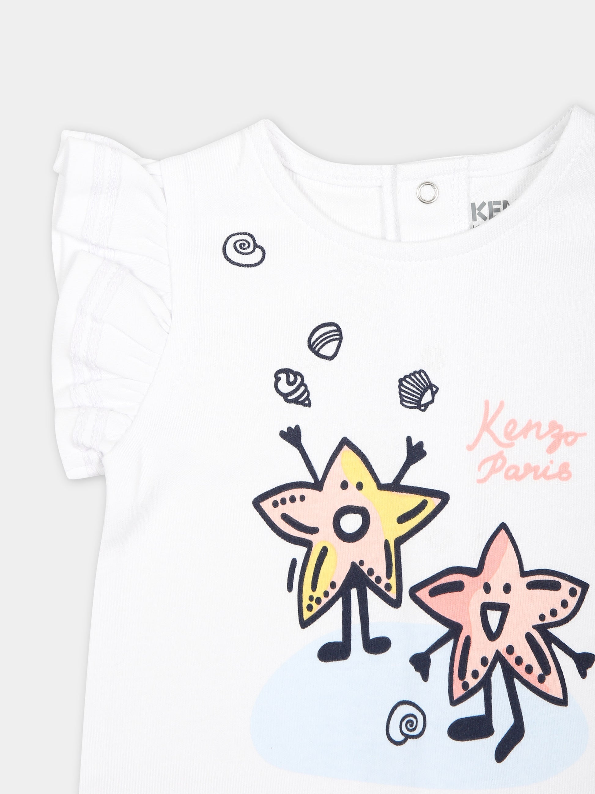 Pagliaccetto bianco per neonata con stelle marine e logo,Kenzo Kids,K60041 10P