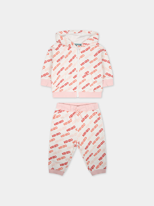 Completo bianco per neonata con logo all-over,Kenzo Kids,K60099 12P