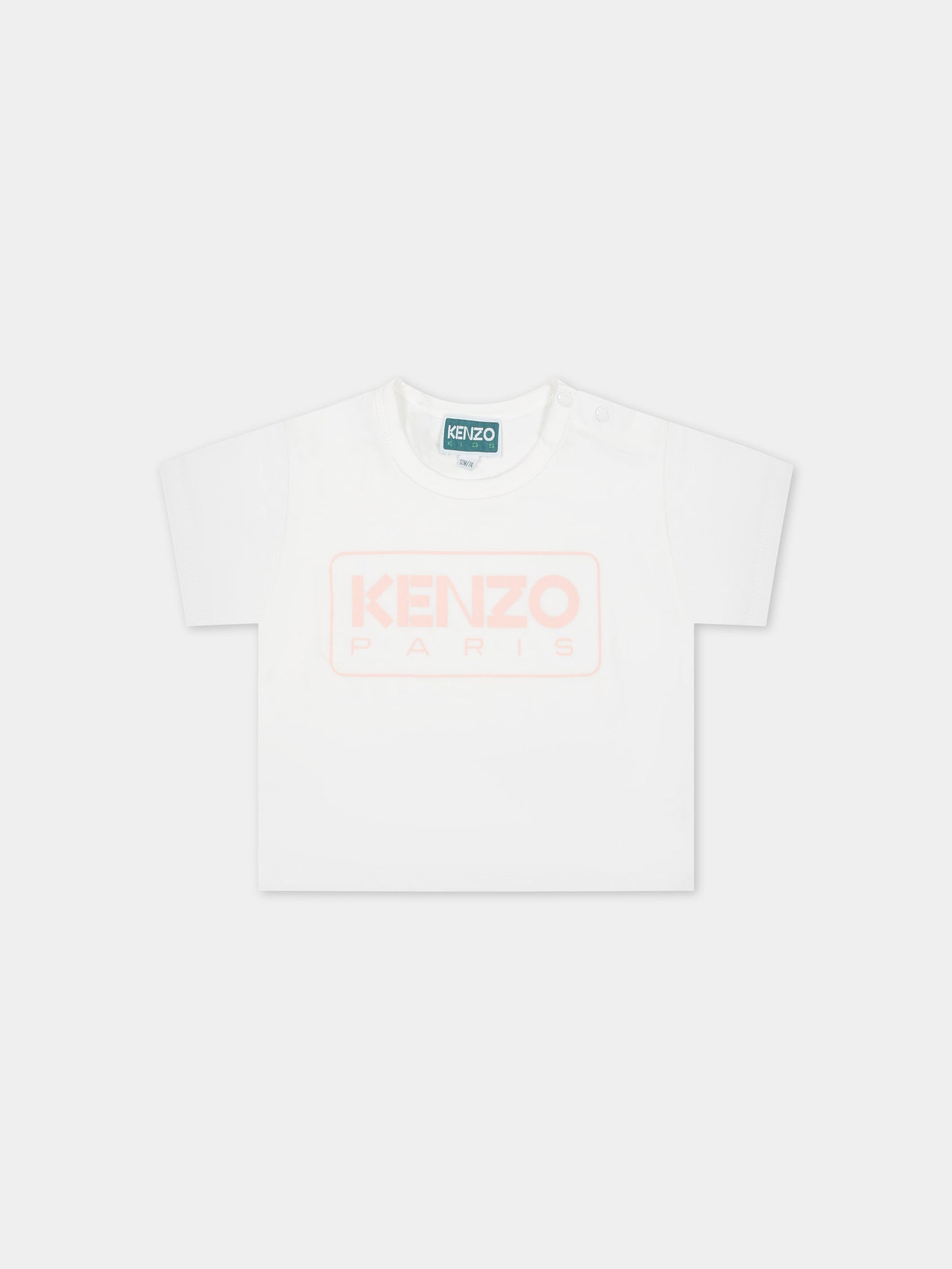 T-shirt bianca per neonata con logo,Kenzo Kids,K60129 12P