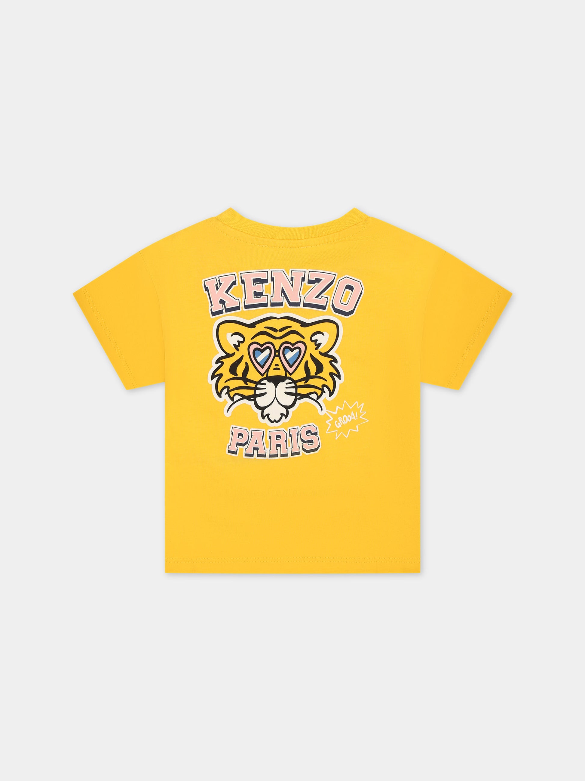 T-shirt gialla per neonata con logo,Kenzo Kids,K60131 536