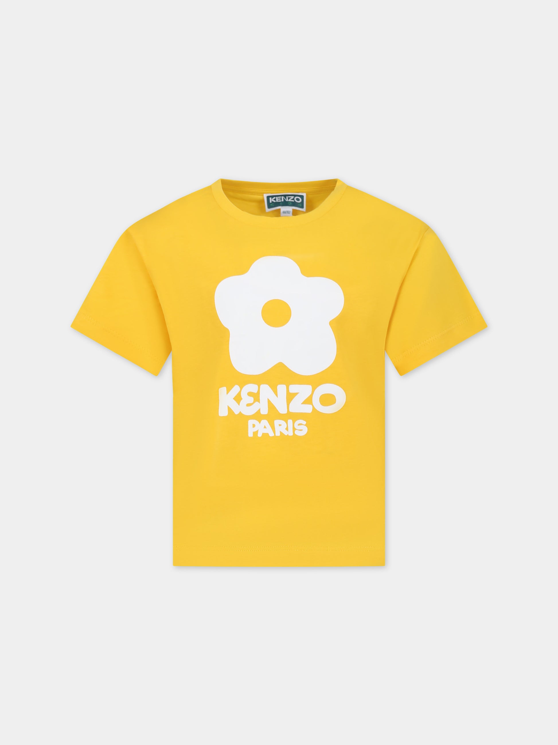 T-shirt gialla per bambina con fiore,Kenzo Kids,K60254 536