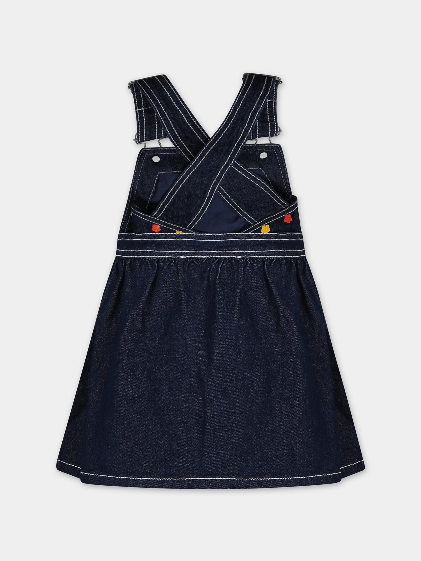 Salopette in denim per bambina con fiore,Kenzo Kids,K60226 Z35