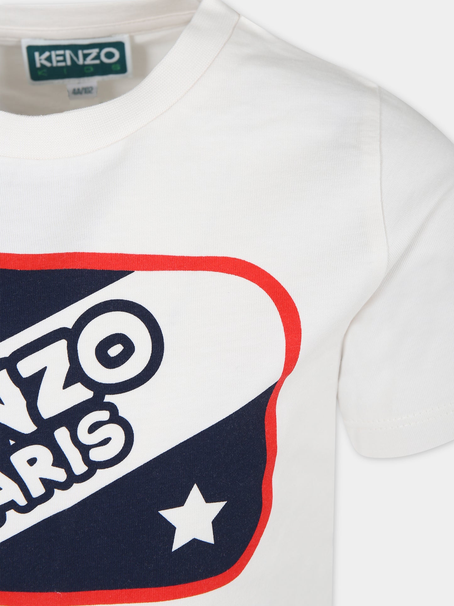 T-shirt bianca per bambino con stampa logo,Kenzo Kids,K60347 121